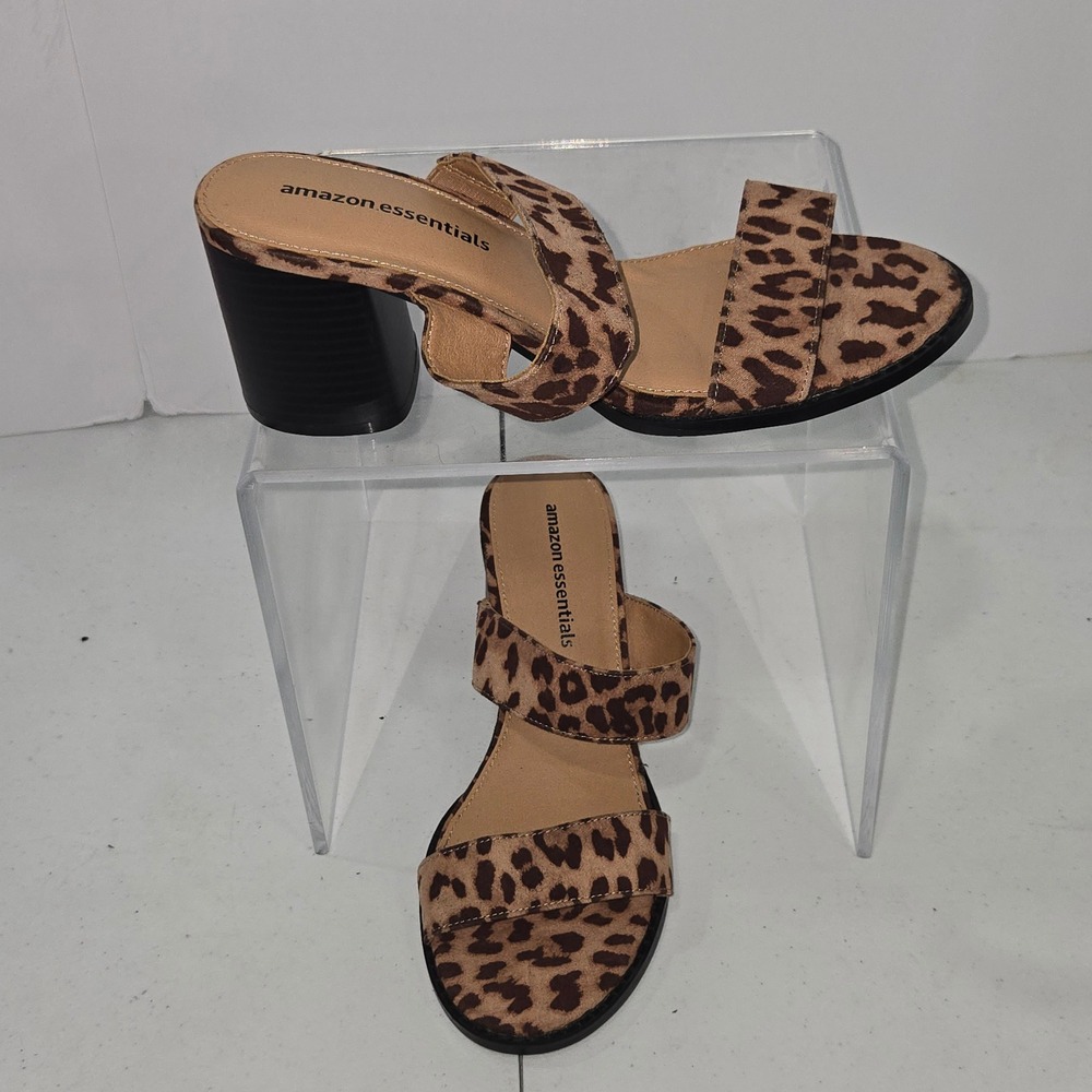 Amazon Essentials Womens Leopard Print Block Heel Sandal Brown Size 8.5 AC669